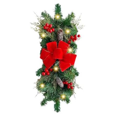 Imagem de Guirlanda De Natal - Decoração De Ramos De Pinheiro,Grinalda De Ramos De Pinheiro Com Laço - Para Escadas Porta Parede Interior Lareira Cozinha Casa Casa De Campo Janela Chaminé