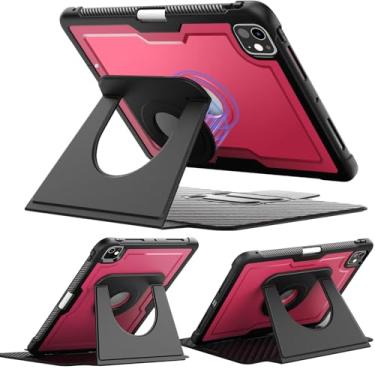 Imagem de Miimall Capa compatível com iPad Pro de 11 polegadas M5/M4, capa para iPad Pro 11 2025/2024 com suporte para lápis, suporte protetor de rotação de 360 graus, hibernar/despertar automático, vermelho