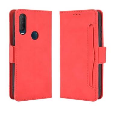 Imagem de Capa para Vodafone Smart V11,Retro magnético Flip Case,Design de carteira de couro PU com slots de cartão removíveis -Red