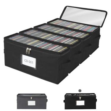 Imagem de ComfortKeeper Pacote com 4 caixas de armazenamento de CD de tecido com tampa de PVC transparente, comporta 35 capas de CD padrão, fecho de zíper para proteção contra poeira, organizador de CD portátil