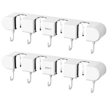 Imagem de KHZSPP Suporte de esfregão de 2 peças com ganchos, 33 x 4 x 8 cm montado na parede e suporte de vassoura sem perfuração, organizador de ferramentas para pendurar para banheiro, casa, garagem, jardim