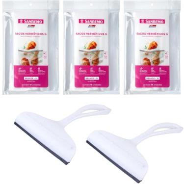 Imagem de Conjunto de 2 Rodo Plástico Multiuso Branco com Raspador 18cm + 3 Saco Abre e Fecha Hermético de 3 Litros