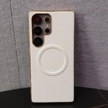 Imagem de Capa magnética com carregamento sem fio para Samsung Galaxy S25 S24 Ultra Plus, capa traseira de luxo com revestimento eletroplástico (para Galaxy S24 Ultra/Branco)