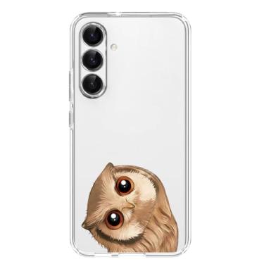 Imagem de Blingy's Capa para Samsung Galaxy S24 Plus, design de coruja divertido, estampa de pássaro, desenho engraçado, desenho animado, estilo animal, transparente, macio, TPU, capa transparente transparente