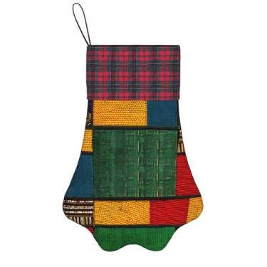 Imagem de Meias de Natal com estampa de retalhos estilo africano, animais de estimação, decoração de Natal, cães, gatos, árvores, doces, presente, conveniente