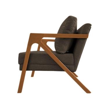 Imagem de Conjunto 2 Poltronas Sala De Estar Monique Madeira Cerejeira Marrom Linho