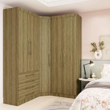 Imagem de Guarda Roupa De Canto 3 Peças 5 Portas 4 Gavetas Paris Luciane Móveis Avelã Pf-avelã Pf