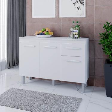 Imagem de Balcão Zínia 3 Portas 1 Gaveta E Tampo Cozinha Mb1 120cm Cor Branco