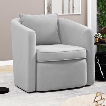 Imagem de Poltrona Decorativa Sala De Estar Aimê Veludo Cinza Claro - Desk Design