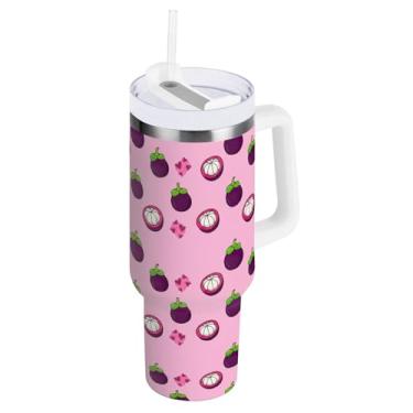 Imagem de ODAWA Copo de água isolado de frutas mangostão de 1,134 g com canudo e alça, copos com isolamento duplo