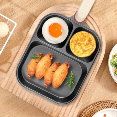 Imagem de Frigideira para omelete de ovo, 3 em 1, dividida, antiaderente, para panqueca de ovo, adequada para fogão a gás e panelas de indução, preta