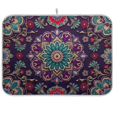 Imagem de Tapete de secagem de louça floral mandala roxo, almofada de pratos de secagem rápida, tapetes de escorredor de pratos absorventes para balcão de cozinha, decoração de casa de férias, 45 x 61 cm