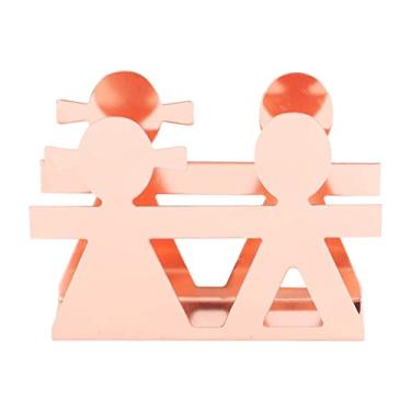 Imagem de Ainoli porta-guardanapos vertical, padrão humanóide, arte em ferro, porta-guardanapos de metal multifuncional, organizador de mesa (Ouro rosa)