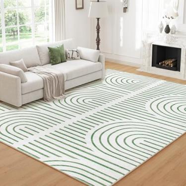 Imagem de ARKIIKI Tapetes de 20 x 25 cm para sala de estar, tapetes de área laváveis Boho para quarto, tapetes antiderrapantes de borracha para sala de jantar, casa, apartamento, verde