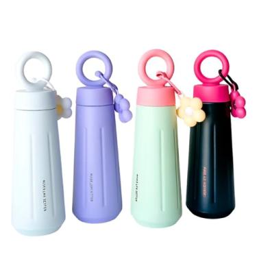 Imagem de Garrafa Térmica Moderna com Alça, Aço Inox e Silicone, 450ml, Conservação 6h Quente/12h Gelado, Design Floral, 18,8cm x 8,5cm