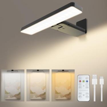 Imagem de MIOBLUE Luzes de imagem recarregáveis para parede, luz de pintura alimentada por bateria com controle remoto, luzes de moldura, luz de alvo de dardos com 3 temperaturas de cor