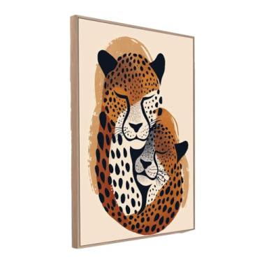 Imagem de Quadro Canvas Onça Pintada E Filhote 120x80 Com Moldura Carvalho