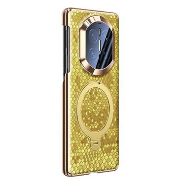 Imagem de FWYANZH Capa magnética para Huawei Mate X7, suporte de anel oculto, capa traseira de couro genuíno, dobradiça, proteção para câmera, capa luxuosa à prova de choque, dourado, Mate X7