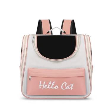 Imagem de Mochila/Bolsa de Transporte para Cães e Gatos Hello Cat, Poliéster Resistente com Ventilação em Tela, 50x30x28 cm, Alças Acolchoadas (Coral)