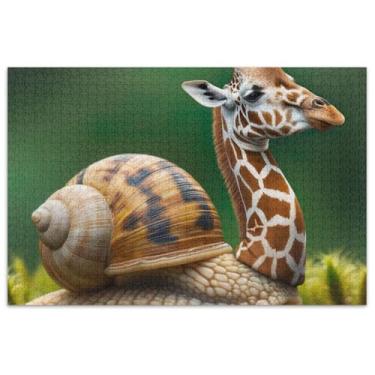 Imagem de Quebra-cabeça engraçado de girafa de caracol para adultos, 500 peças, brinquedo familiar, arte, quebra-cabeças difíceis para adultos, presentes