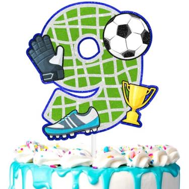 Imagem de Enfeite de bolo de futebol infantil 9º aniversário bola de futebol feliz decorações de futebol, festa de aniversário de menino e menina, chá de bebê, festa esportiva, suprimentos de decoração (9º)