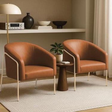 Imagem de Poltrona Sala Decorativa Kit 2 Stella Base Alta Tubo Champanhe Sintéti