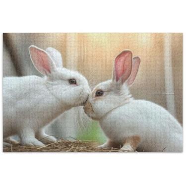 Imagem de Quebra-cabeça de coelho amor beijo dia dos namorados 1000 peças para adultos, jogos, quebra-cabeça, presentes grandes, pintura de arte floral