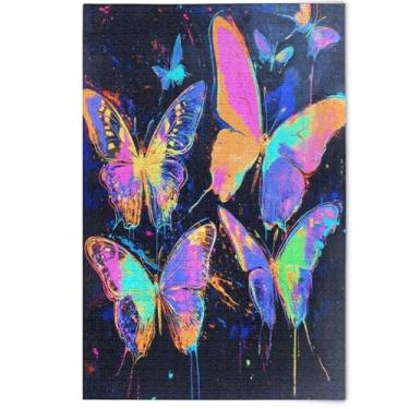 Imagem de Quebra-cabeça de borboletas neon colorido brilho 1000 peças arte animal fofo adulto flor arte prima amigos família jogos presentes, 1000 peças, 75 x 50 cm