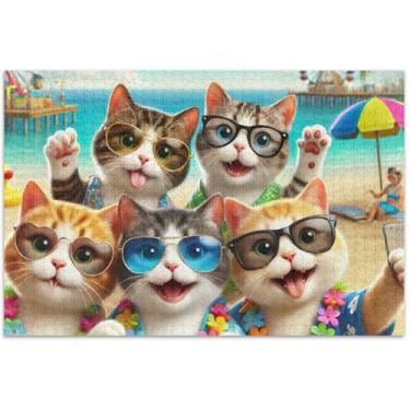 Imagem de Quebra-cabeças fofos gatos animais adultos 1000 peças quebra-cabeças de paisagem engraçados pintura de brinquedo, 75 x 40 cm