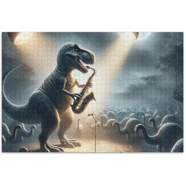 Imagem de Quebra-cabeça engraçado músico dinossauro 1000 peças presentes de elefante branco adulto engraçado difícil cenário arte floral, 75 x 40 cm