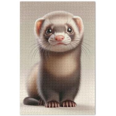 Imagem de Quebra-cabeças de animais com estampa de furão fofo para adultos, 1000 peças, engraçado, brinquedo, arte, paisagem, quebra-cabeça, família, para amantes, presentes, 75 x 40 cm