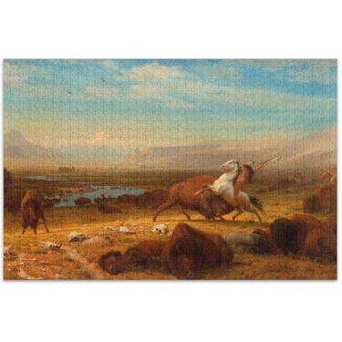 Imagem de Quebra-cabeça personalizado Albert Bierstadt Last Buffalo Print 500 peças adultos arte floral animal quebra-cabeças rígidos presentes para jogo de elefante branco, 51 x 35 centímetros