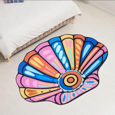 Imagem de Lacomfy Tapete de área de concha colorido oceano em forma de concha tapete de quarto grosso lavável tapete de desenho animado para meninos meninas antiderrapante chique tapete infantil para sala de