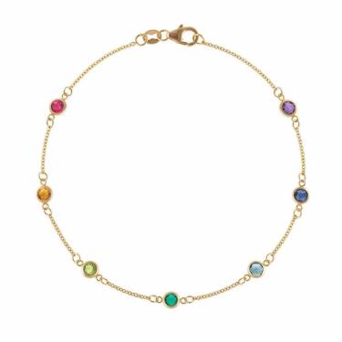 Imagem de Pulseira Feminina Ouro Pedras Naturais Cordao Elo Portugues