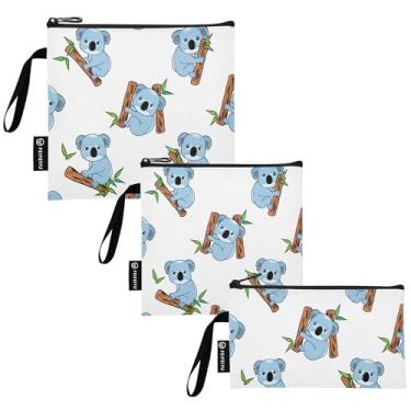 Imagem de TSENQUE Lindos ursos coalas azuis brancos reutilizáveis sacos de lanche e sanduíche bolsa de almoço de segurança alimentar lavável para crianças e adultos (pacote com 3: P/M/G)
