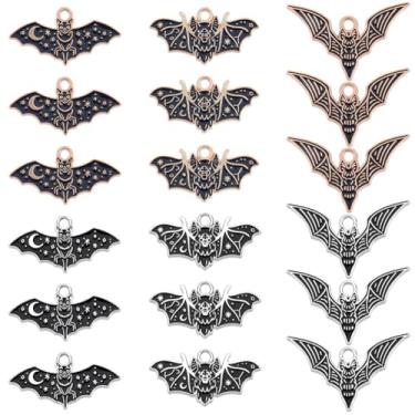 Imagem de SUNNYCLUE 1 caixa, 48 peças, 6 estilos, pingentes de morcego esmaltado, amuleto de vampiro, gótico, dourado, preto, lua crescente, estrela, animal, sugador de sangue, pingentes, para fazer joias