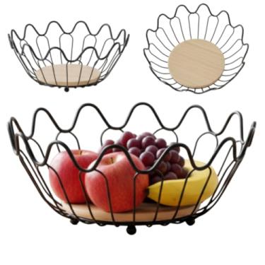 Imagem de Fruteira de mesa grande em aço inox preto estilo industrial moderno - BSMIX