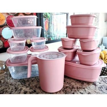 Imagem de kit potes herméticos com tampa + jarra de plástico para cozinha/marmita fitness