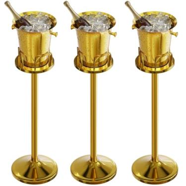 Imagem de Balde de gelo com balde de champanhe em pé para festa balde de vinho de aço inoxidável refrigerador de vinho com suporte 5L refrigerador de vinho para bar Ktv Weding (ouro, 3 pacotes)