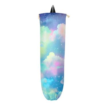 Imagem de Nuvem de aquarela sobre suportes de saco de plástico azul e rosa, organizador de bolsas para armazenamento de sacolas plásticas de cozinha, suporte de bolsa de parede