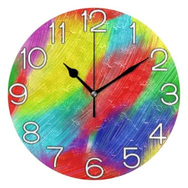 Imagem de Relógio de parede analógico decorativo relógio de cozinha rústico operado por bateria, decoração de parede vintage gradiente arco-íris para sala de estar, 25 cm, ponteiros pretos