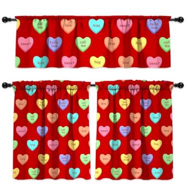 Imagem de Cortinas de cozinha para Dia dos Namorados, decorações para casa, dia dos namorados, cortinas de janela com bolso para varão, conjunto de camadas e saia para dia dos namorados, 137 x 45 cm, saia de 68
