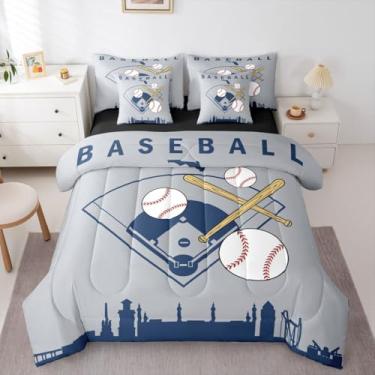 Imagem de Erosebridal Jogo de cama solteiro com estampa de beisebol, bola esportiva, 7 peças, para crianças, adolescentes e adultos, conjunto de lençol para crianças, adolescentes e adultos, Tampa Bay