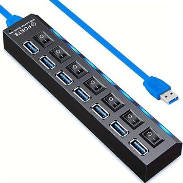 Imagem de Hub USB 3.0 de 7 portas com interruptor LED independente, transmissão de dados de 5 Gbps, cabo de extensão USB universal para laptop, PC, MacBook, Mac Pro, Mac mini, iMac, Surface Pro - Material de PC