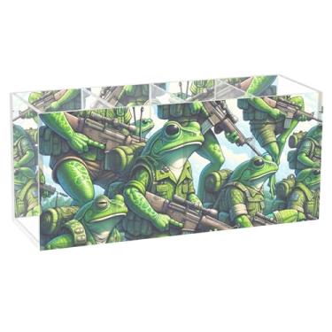 Imagem de TSENQUE Porta-lápis de mesa de acrílico fofo personalizado Cute Frog Corps, suporte de pincel de maquiagem, copo de caneta, material de escritório decorativo