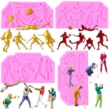 Imagem de MIYAHOUSE Série Esportiva Fondant Moldes de Silicone para Decoração de Bolos Topo de Cupcake Pasta de Goma de Chocolate Conjunto de 4 Argila Polímera