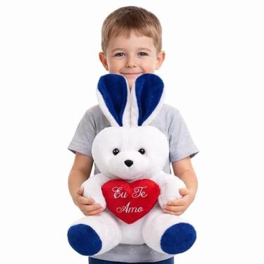 Imagem de Coelho Grande de Pelúcia 48cm com Coração "Eu Te Amo" Presente Infantil Páscoa (Marinho)