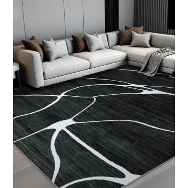 Imagem de YIHOUSE Tapete lavável 1,8 m x 2,5 m - Tapete abstrato preto e branco para sala de estar, quarto, tapete grande moderno antiderrapante ultrafino decoração de casa, deformação preta, 1,8 x 2,7 m