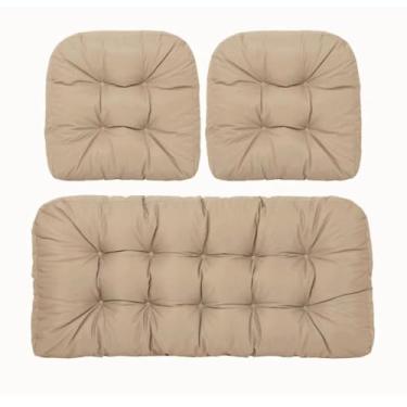 Imagem de BAHULA Almofadas de vime para cadeira de exterior, almofadas de sofá impermeáveis para móveis de pátio, almofadas de assento de móveis de vime de pátio, uma poltrona e duas almofadas em forma de U