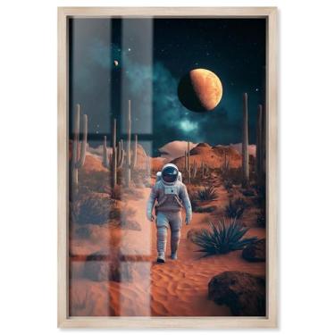 Imagem de Astronaut Arid Journey I Shadowbox Print Astronaut Wall Art por Art Remedy, moldura loira, 28 x 40 cm